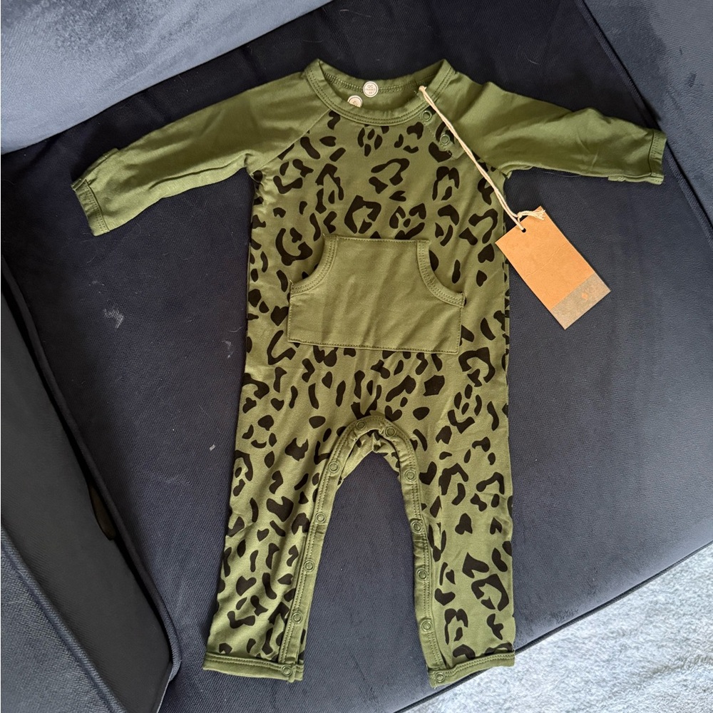 NWT Green Leopard Print Kyte Baby Romper